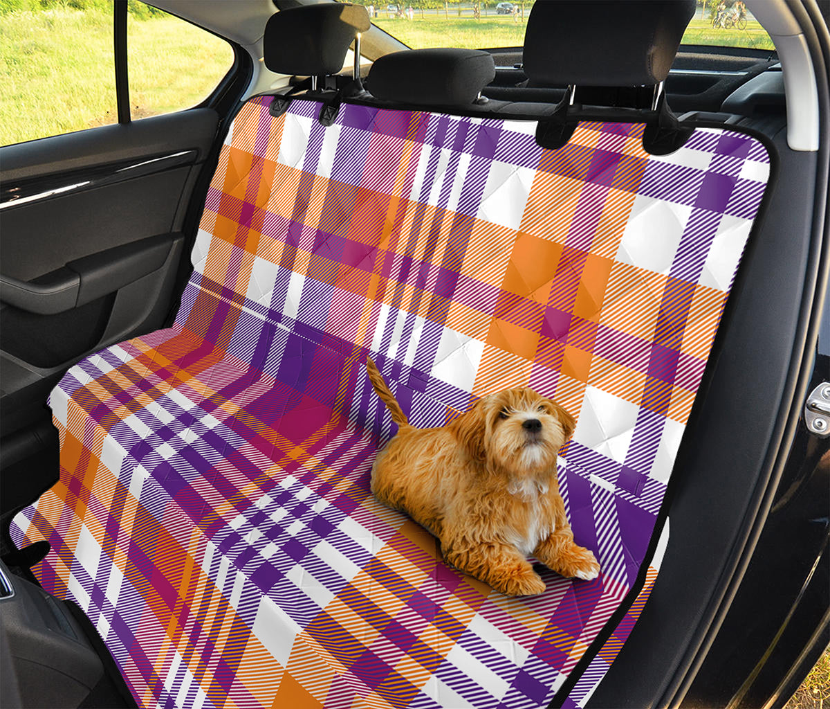 Purple And Orange Madras Plaid Print Pet Car Back Seat Cover