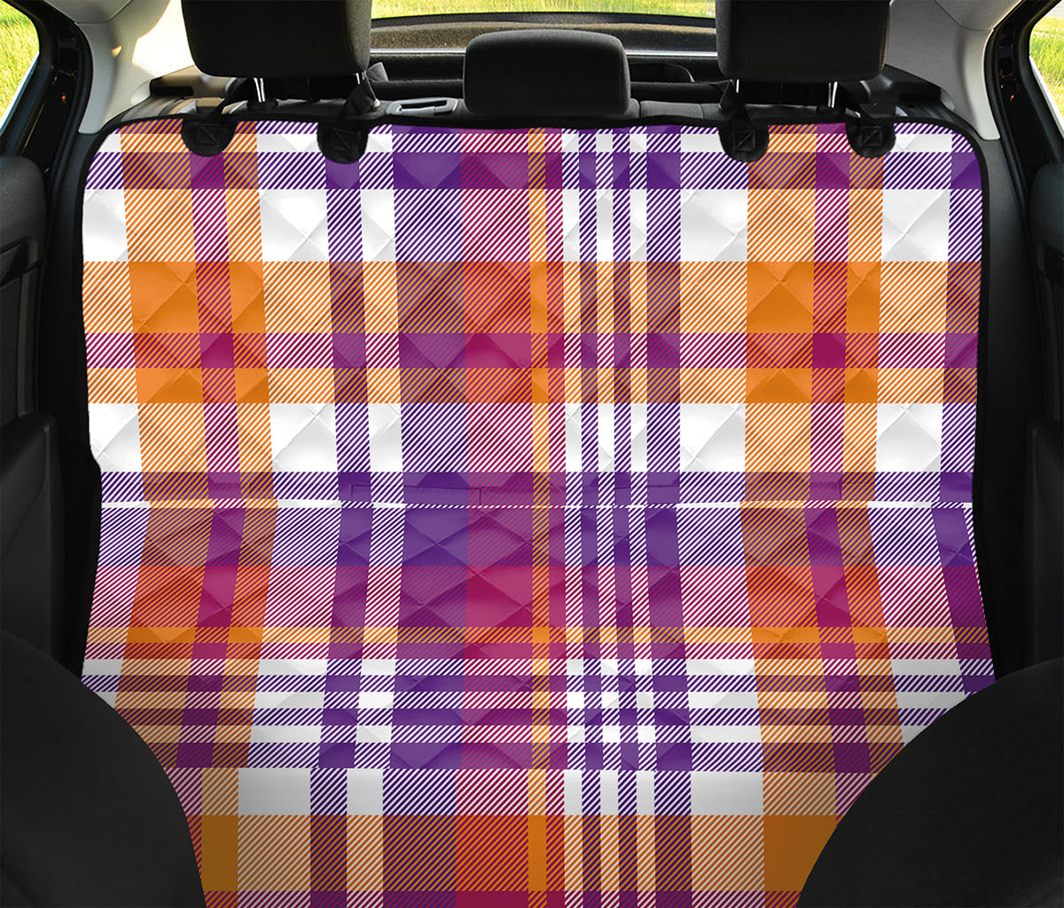 Purple And Orange Madras Plaid Print Pet Car Back Seat Cover