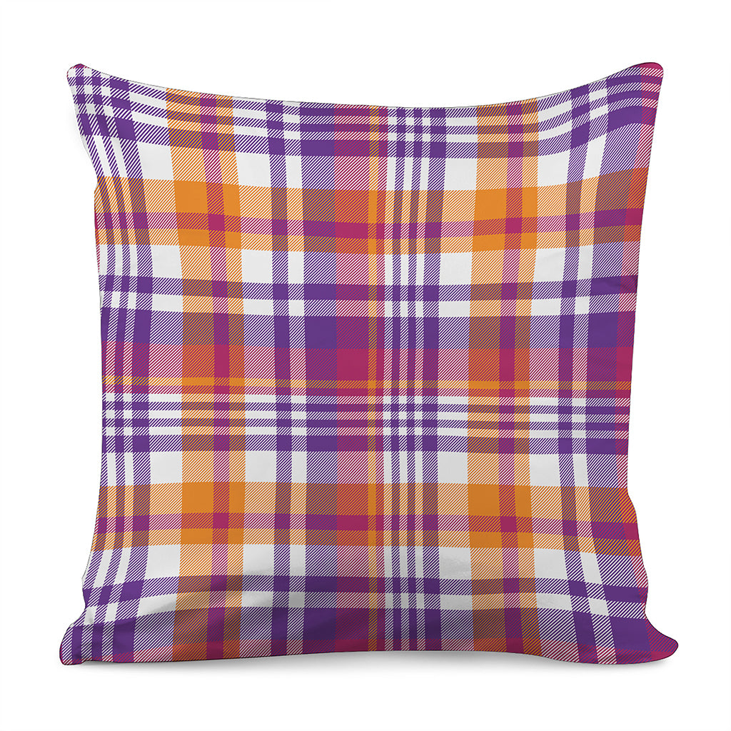 Purple And Orange Madras Plaid Print Pillow Cover