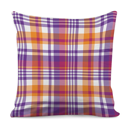 Purple And Orange Madras Plaid Print Pillow Cover