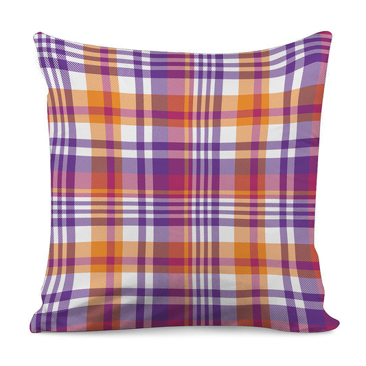Purple And Orange Madras Plaid Print Pillow Cover