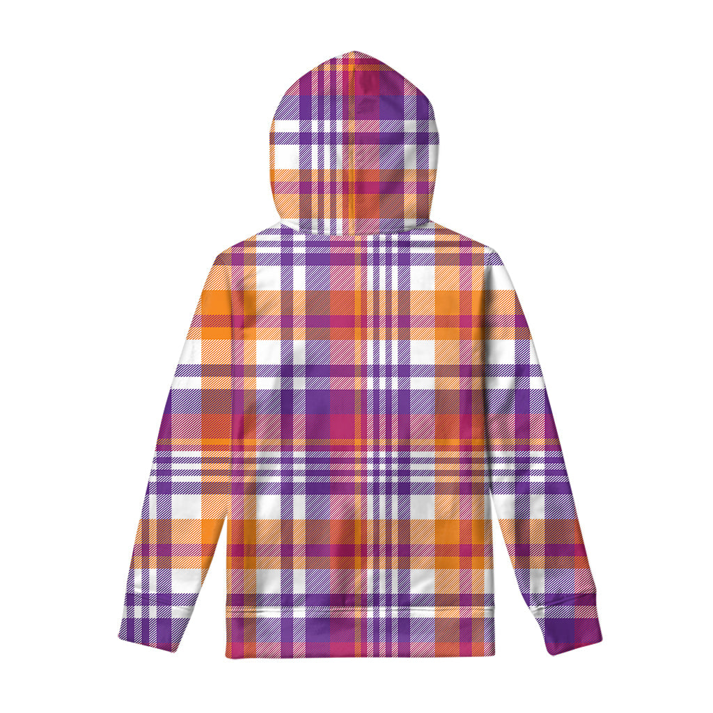 Purple And Orange Madras Plaid Print Pullover Hoodie