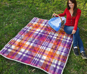 Purple And Orange Madras Plaid Print Quilt