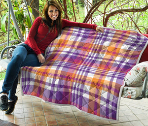 Purple And Orange Madras Plaid Print Quilt