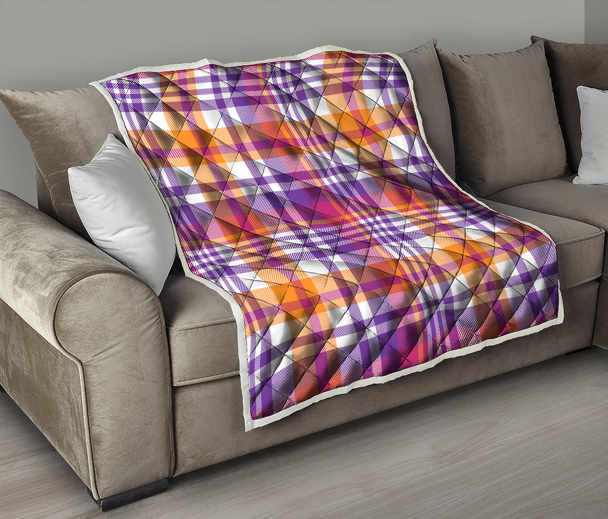 Purple And Orange Madras Plaid Print Quilt