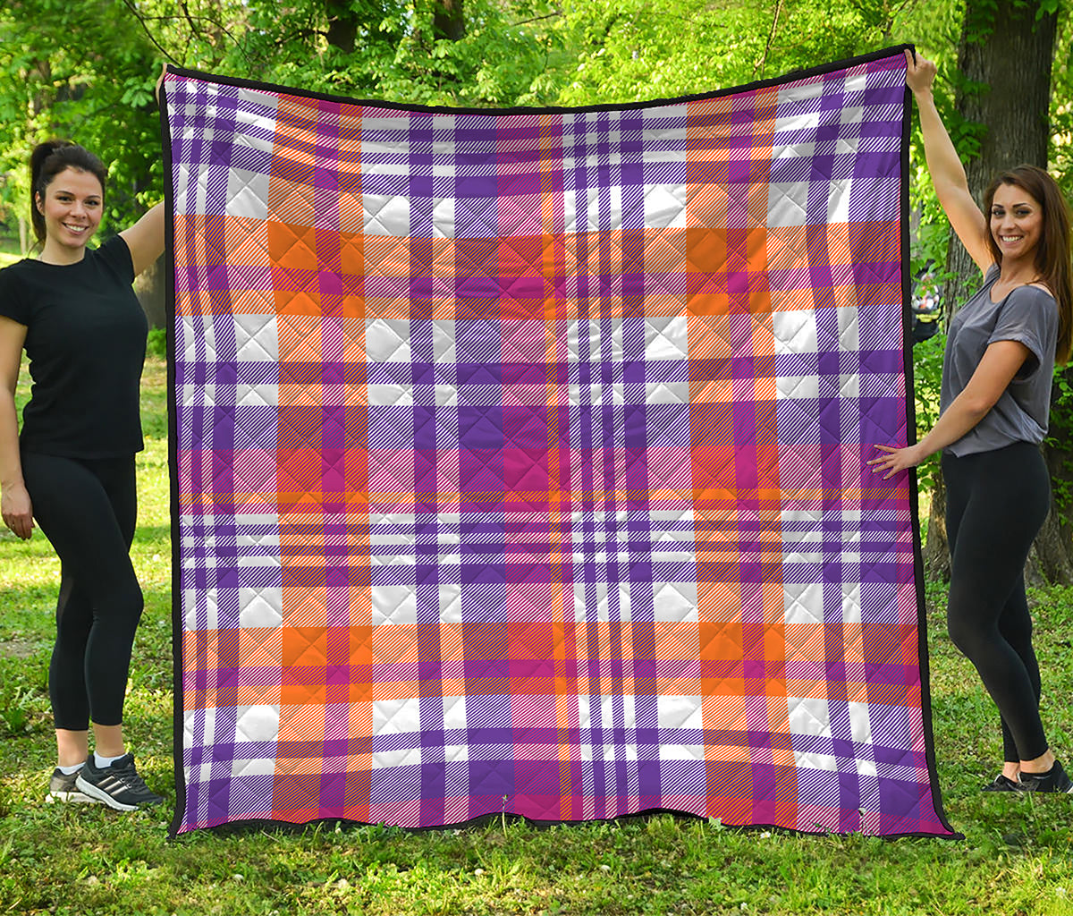 Purple And Orange Madras Plaid Print Quilt