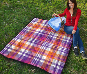 Purple And Orange Madras Plaid Print Quilt