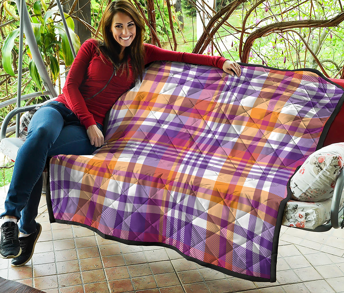 Purple And Orange Madras Plaid Print Quilt