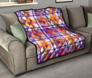 Purple And Orange Madras Plaid Print Quilt