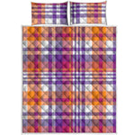 Purple And Orange Madras Plaid Print Quilt Bed Set