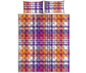 Purple And Orange Madras Plaid Print Quilt Bed Set