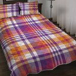 Purple And Orange Madras Plaid Print Quilt Bed Set