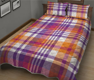 Purple And Orange Madras Plaid Print Quilt Bed Set