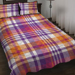 Purple And Orange Madras Plaid Print Quilt Bed Set