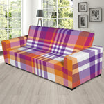 Purple And Orange Madras Plaid Print Sofa Slipcover