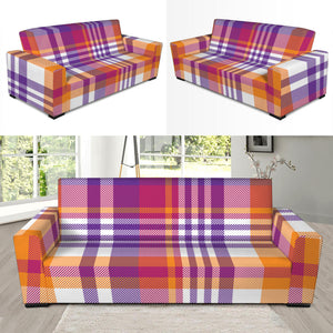 Purple And Orange Madras Plaid Print Sofa Slipcover