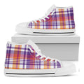 Purple And Orange Madras Plaid Print White High Top Sneakers