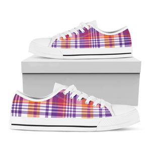 Purple And Orange Madras Plaid Print White Low Top Shoes