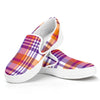 Purple And Orange Madras Plaid Print White Slip On Shoes