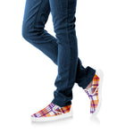 Purple And Orange Madras Plaid Print White Slip On Shoes