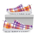 Purple And Orange Madras Plaid Print White Running Shoes