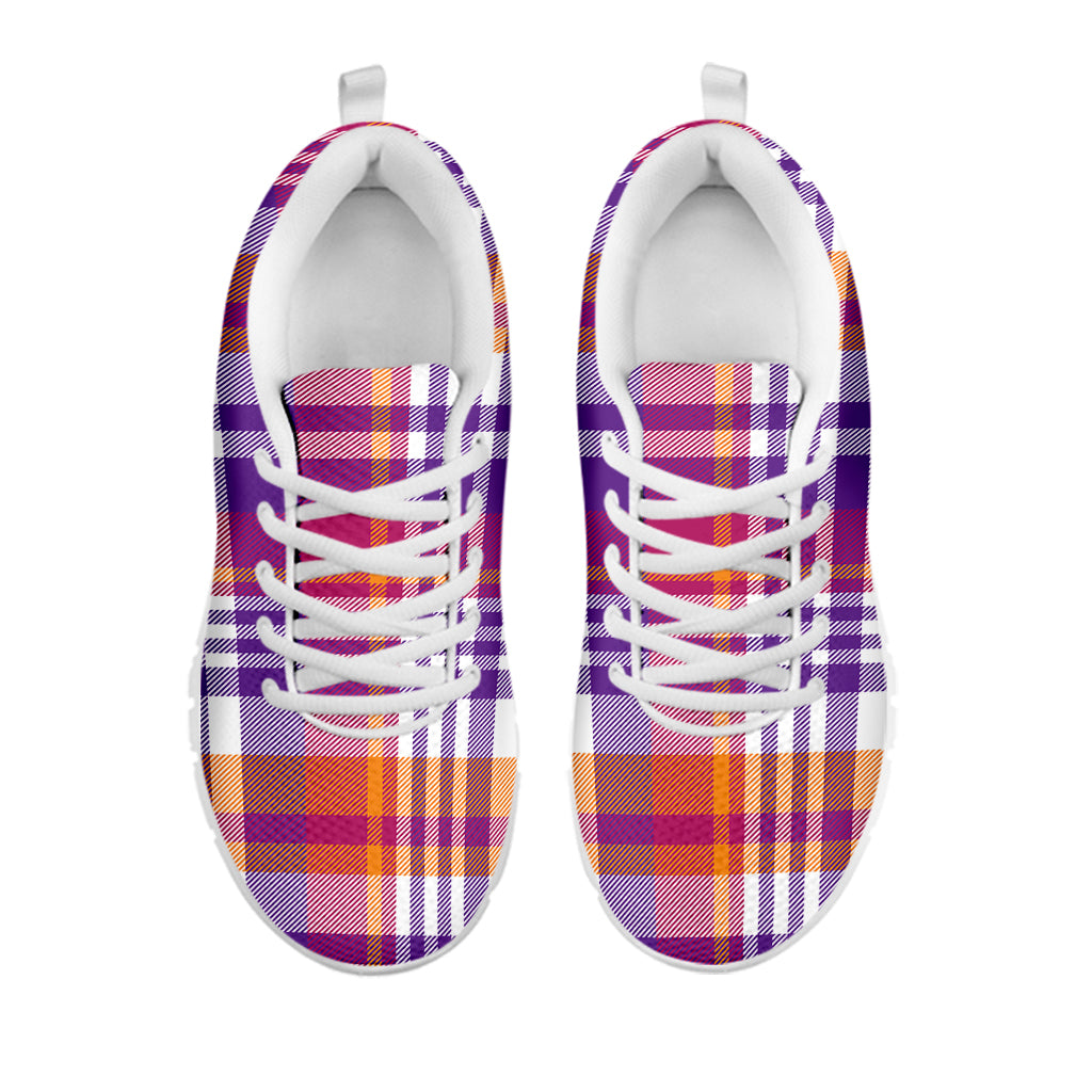 Purple And Orange Madras Plaid Print White Sneakers