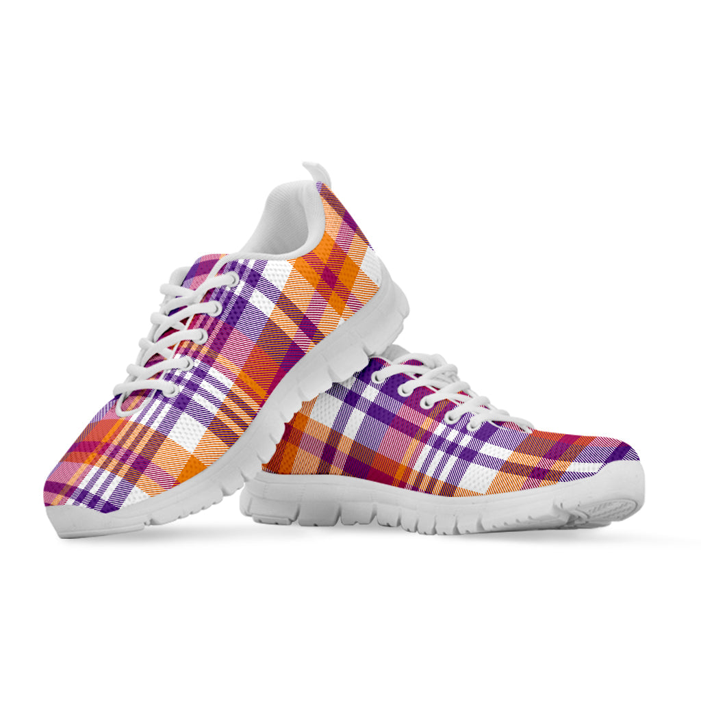 Purple And Orange Madras Plaid Print White Sneakers