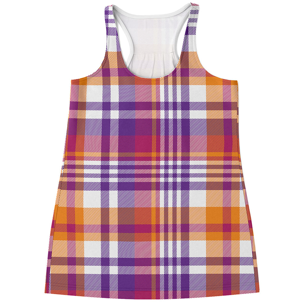Purple And Orange Madras Plaid Print Women's Racerback Tank Top