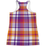 Purple And Orange Madras Plaid Print Women's Racerback Tank Top