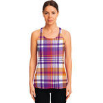 Purple And Orange Madras Plaid Print Women's Racerback Tank Top