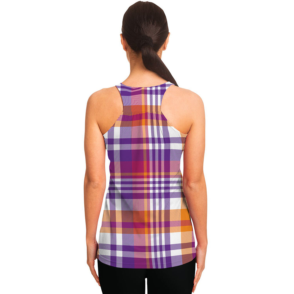Purple And Orange Madras Plaid Print Women's Racerback Tank Top
