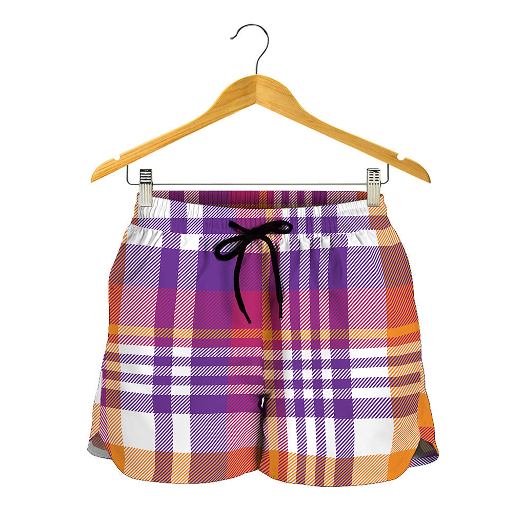Purple And Orange Madras Plaid Print Women's Shorts