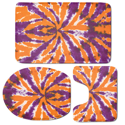 Purple And Orange Spider Tie Dye Print 3 Piece Bath Mat Set