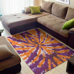 Purple And Orange Spider Tie Dye Print Area Rug