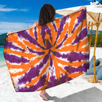 Purple And Orange Spider Tie Dye Print Beach Sarong Wrap