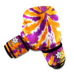 Purple And Orange Spider Tie Dye Print Boxing Gloves