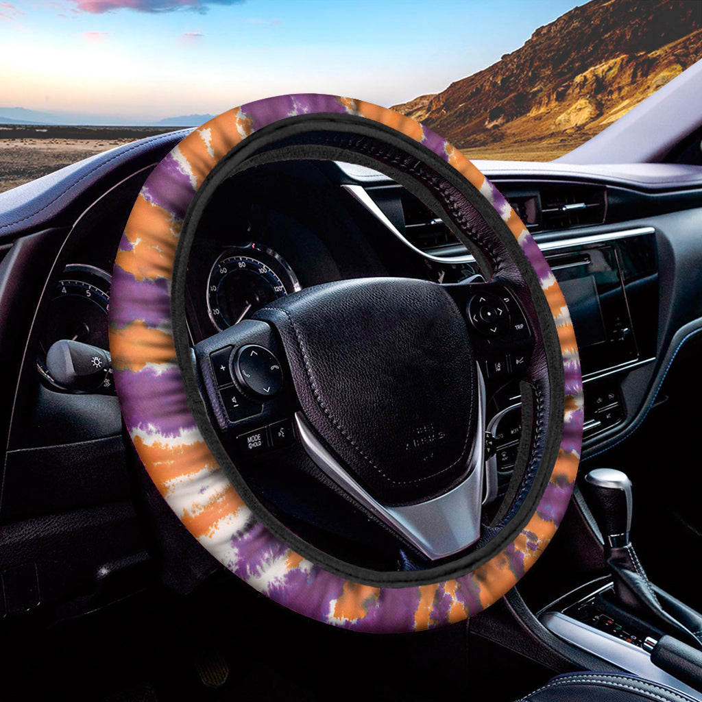Purple And Orange Spider Tie Dye Print Car Steering Wheel Cover