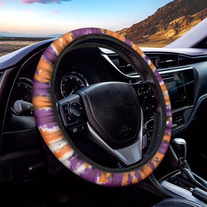 Purple And Orange Spider Tie Dye Print Car Steering Wheel Cover