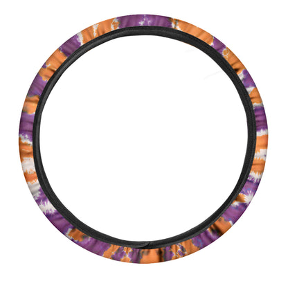 Purple And Orange Spider Tie Dye Print Car Steering Wheel Cover