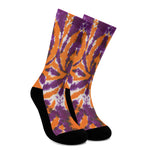 Purple And Orange Spider Tie Dye Print Crew Socks