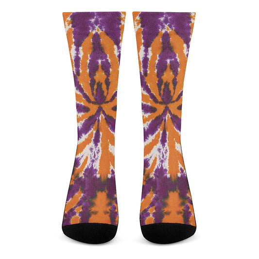 Purple And Orange Spider Tie Dye Print Crew Socks