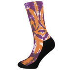 Purple And Orange Spider Tie Dye Print Crew Socks