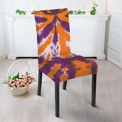 Purple And Orange Spider Tie Dye Print Dining Chair Slipcover