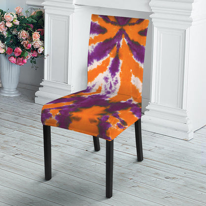 Purple And Orange Spider Tie Dye Print Dining Chair Slipcover