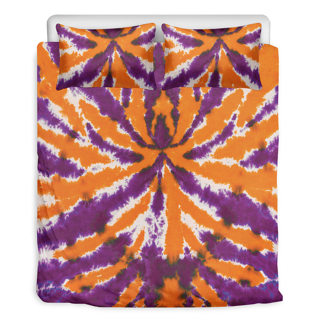 Purple And Orange Spider Tie Dye Print Duvet Cover Bedding Set