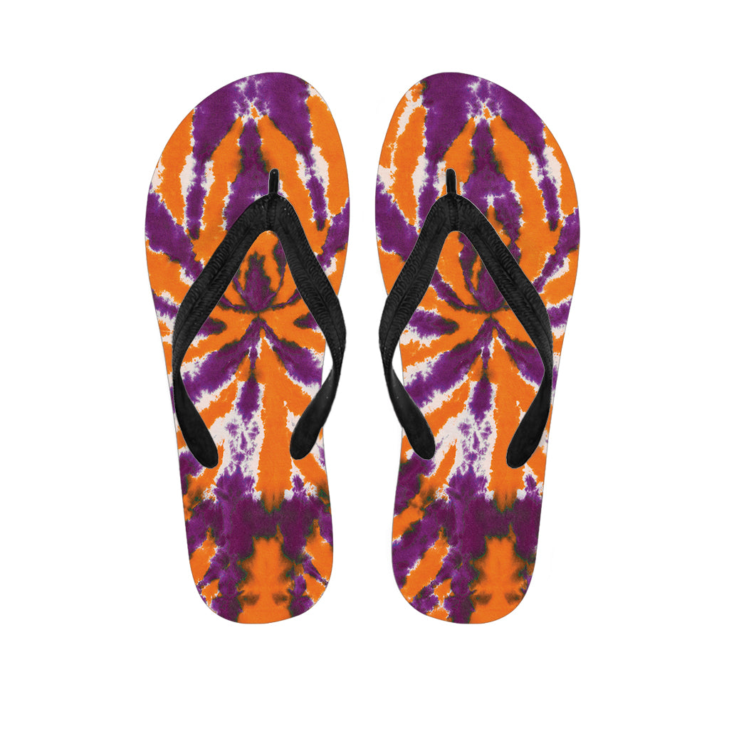 Purple And Orange Spider Tie Dye Print Flip Flops