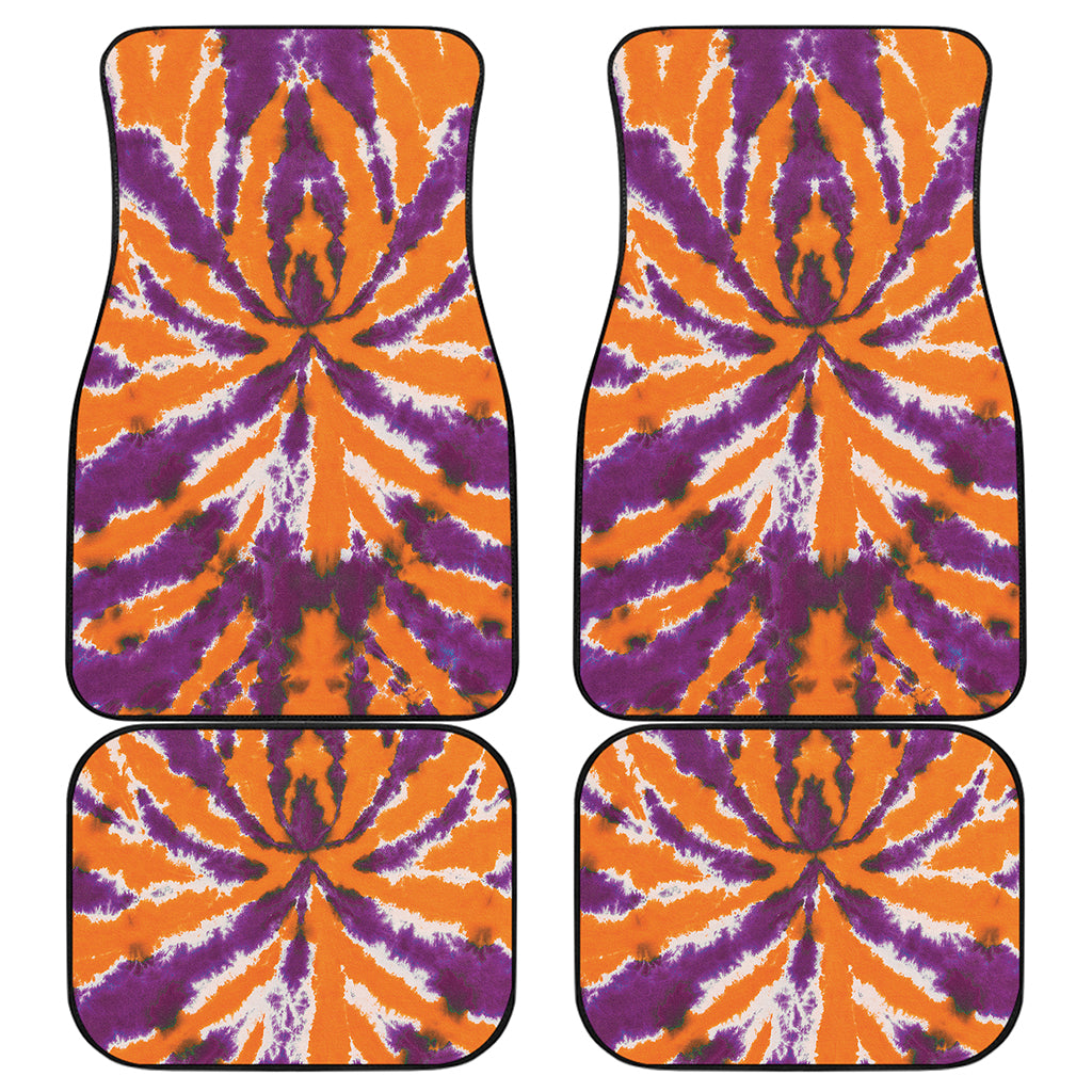 Purple And Orange Spider Tie Dye Print Front and Back Car Floor Mats
