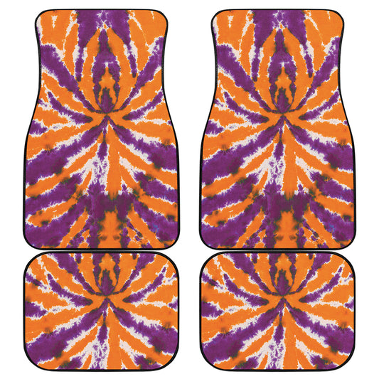 Purple And Orange Spider Tie Dye Print Front and Back Car Floor Mats