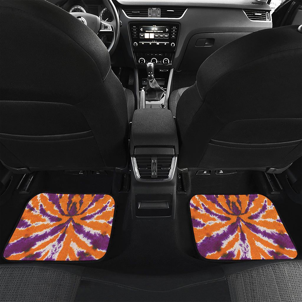Purple And Orange Spider Tie Dye Print Front and Back Car Floor Mats