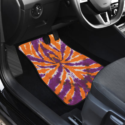 Purple And Orange Spider Tie Dye Print Front and Back Car Floor Mats
